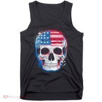 Grunge Paint USA American Flag Smiling Skull Tank Top thumb 0