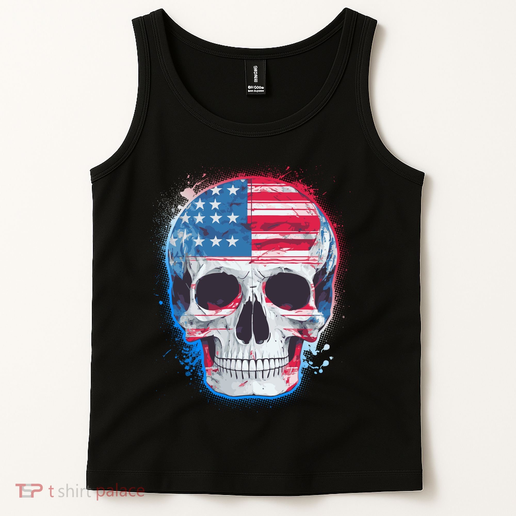 Grunge Paint USA American Flag Smiling Skull Tank Top