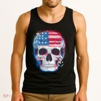 Grunge Paint USA American Flag Smiling Skull Tank Top thumb 3