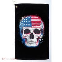 Grunge Paint USA American Flag Smiling Skull Golf Towel thumb 0