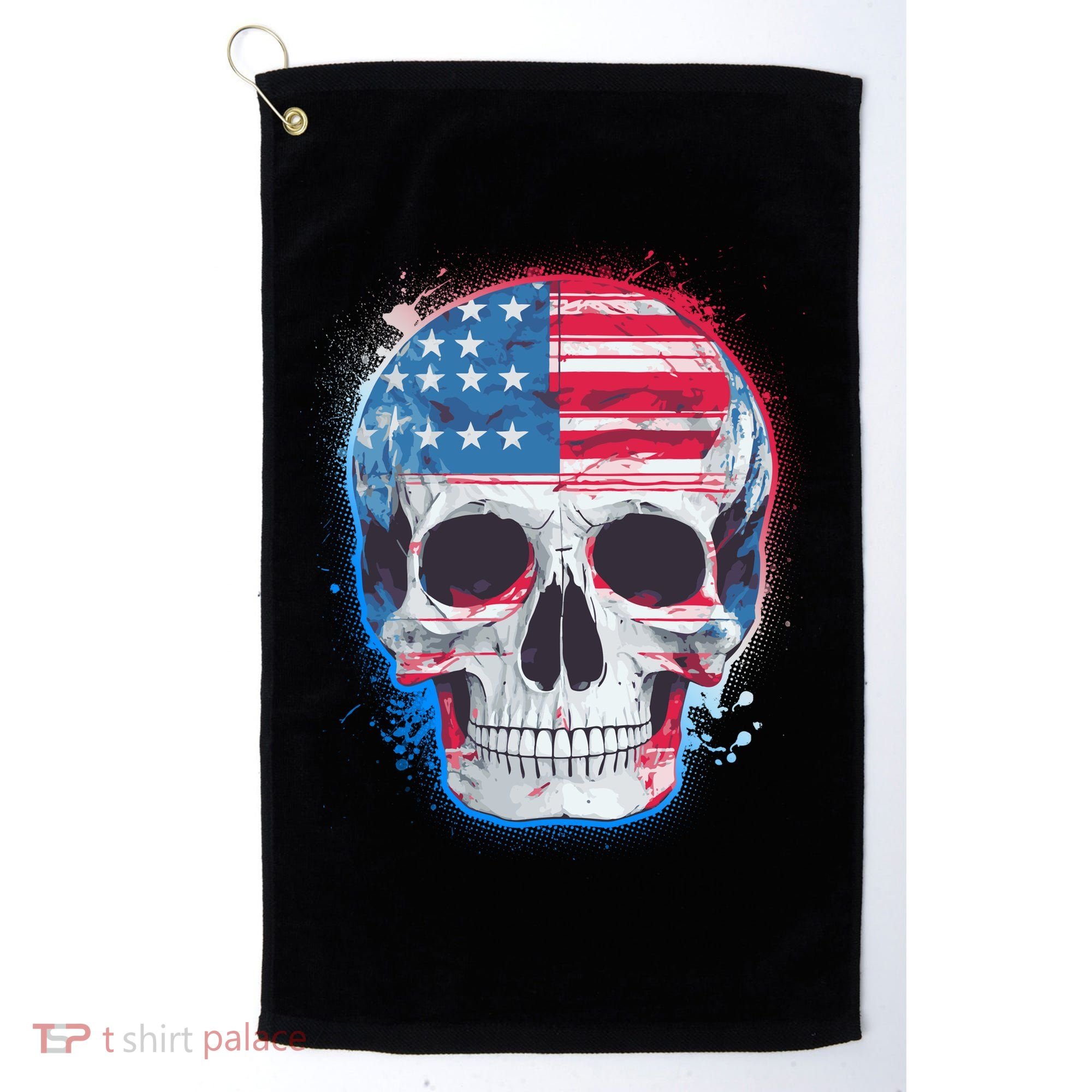 Grunge Paint USA American Flag Smiling Skull Golf Towel