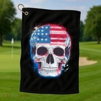 Grunge Paint USA American Flag Smiling Skull Golf Towel thumb 1