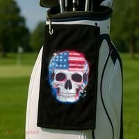 Grunge Paint USA American Flag Smiling Skull Golf Towel thumb 2