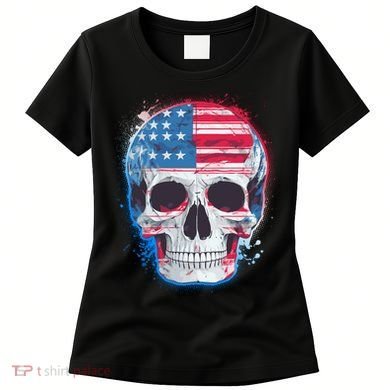 Grunge Paint USA American Flag Smiling Skull Women's T-Shirt