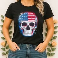 Grunge Paint USA American Flag Smiling Skull Women's T-Shirt thumb 2
