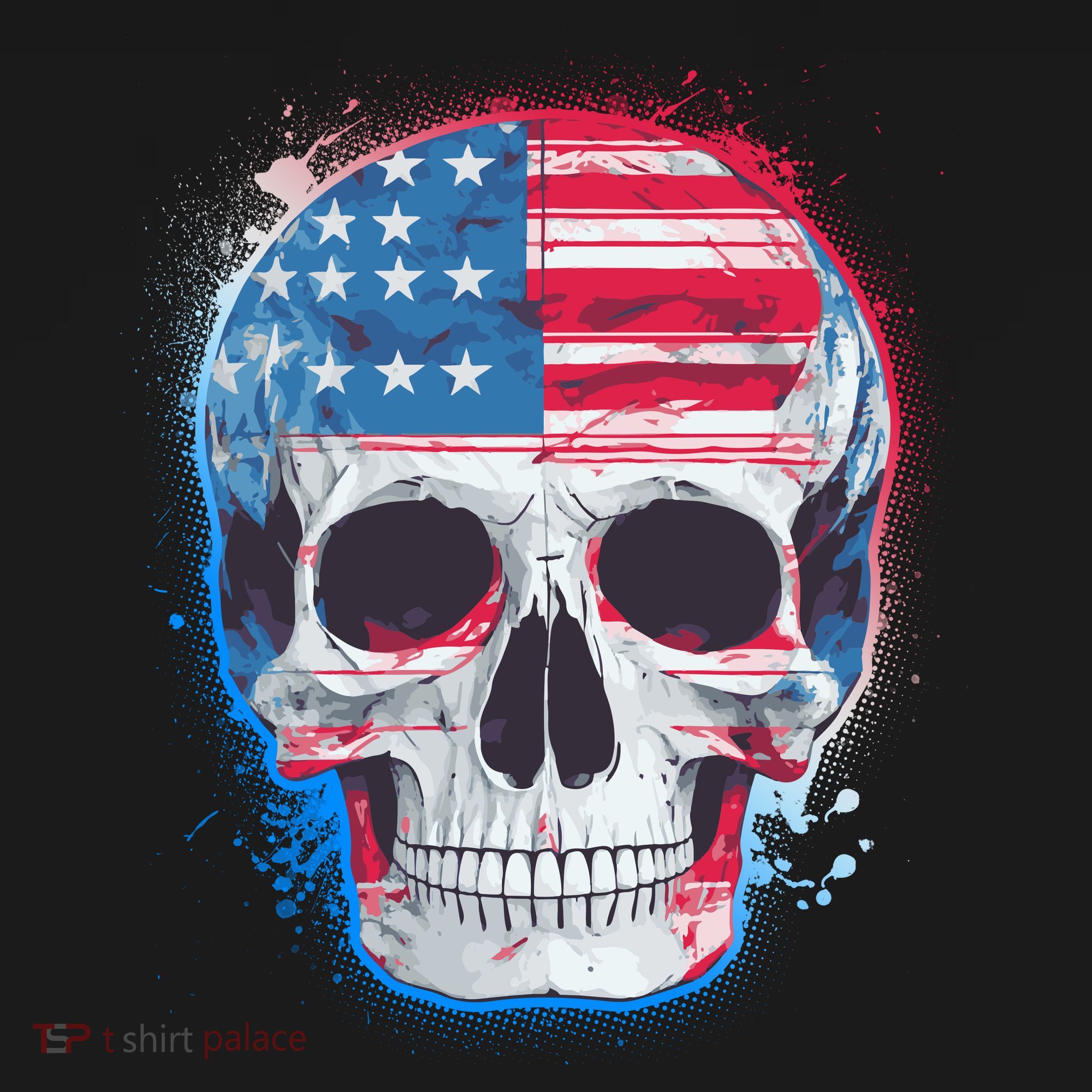 Grunge Paint USA American Flag Smiling Skull Women's T-Shirt