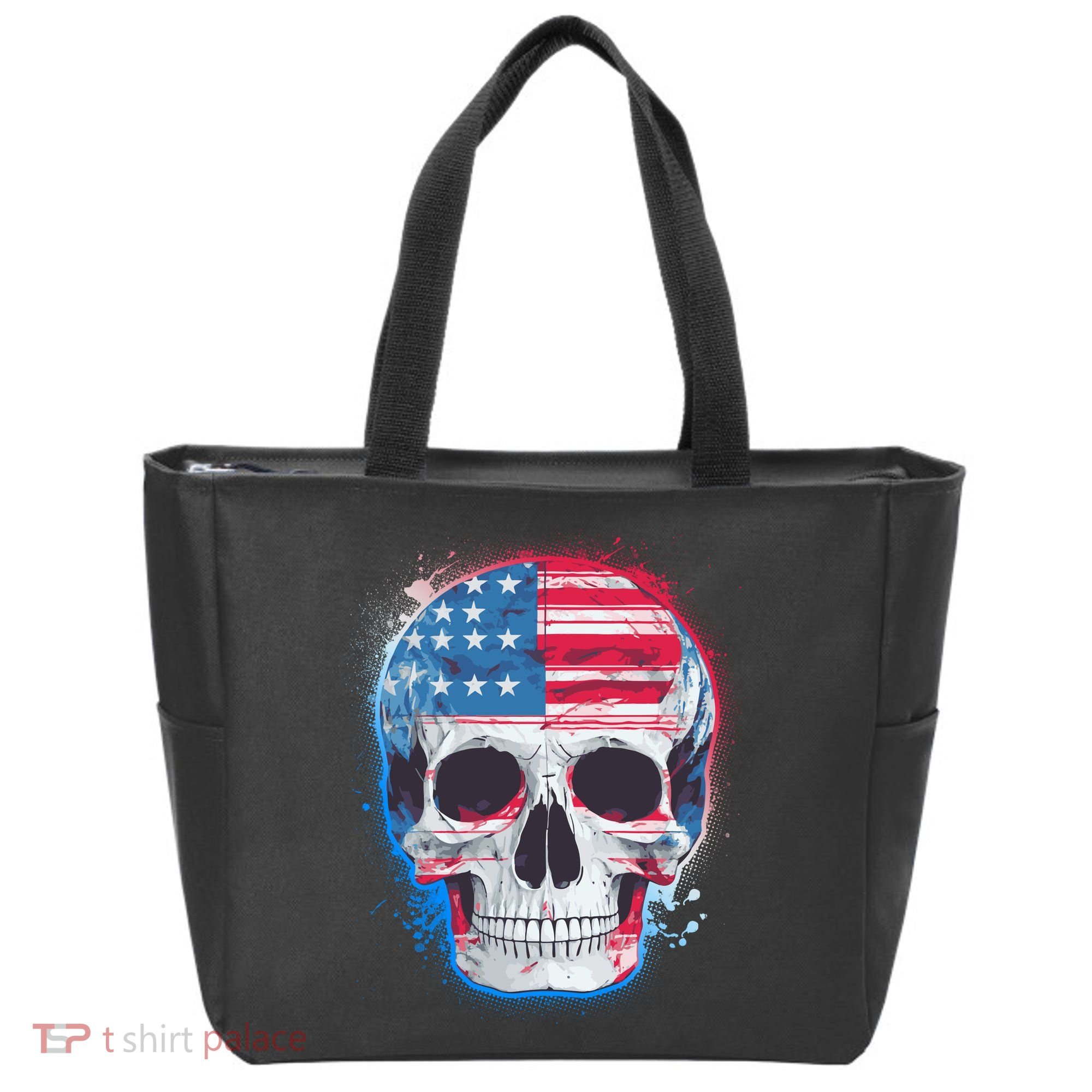Grunge Paint USA American Flag Smiling Skull Tote Bag