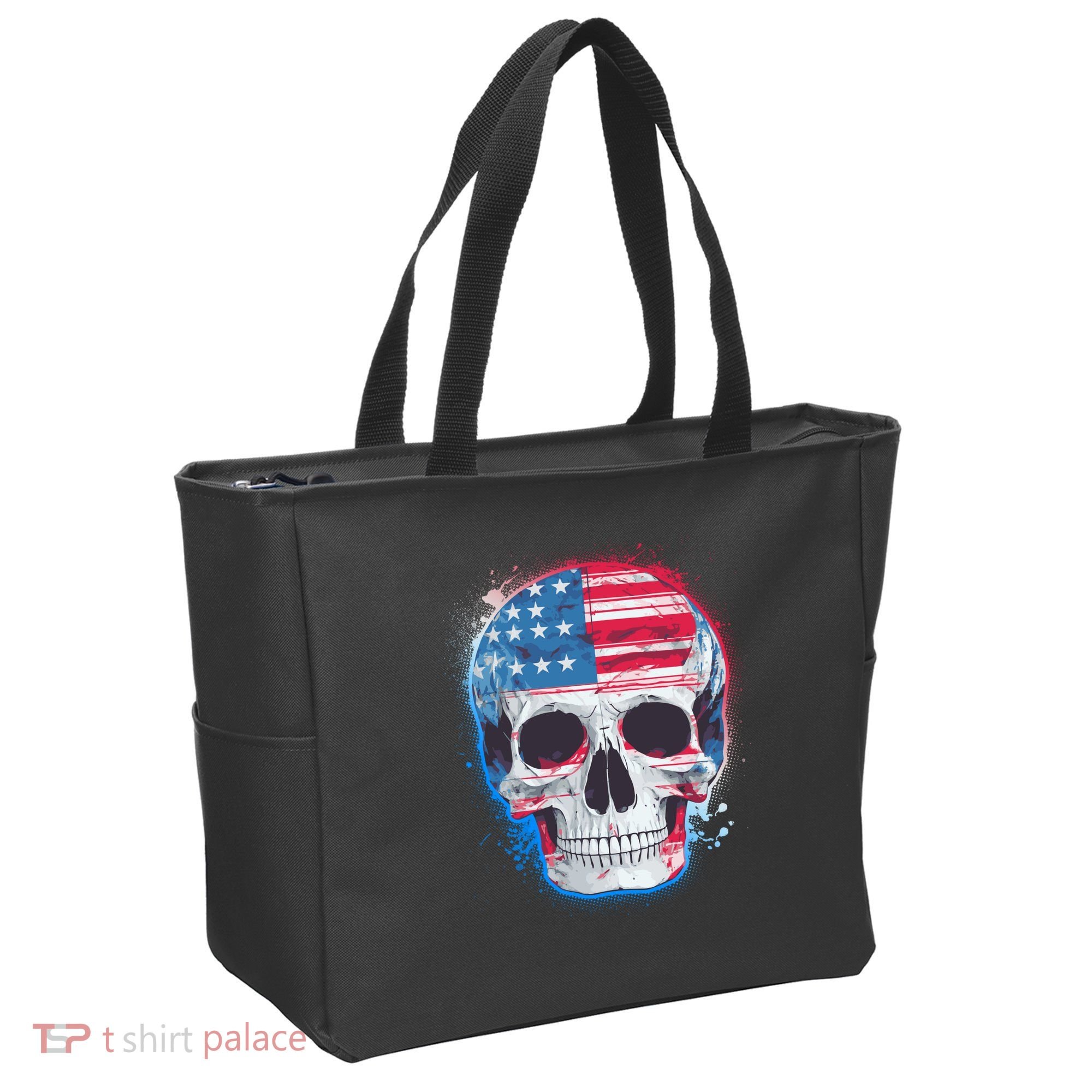 Grunge Paint USA American Flag Smiling Skull Tote Bag
