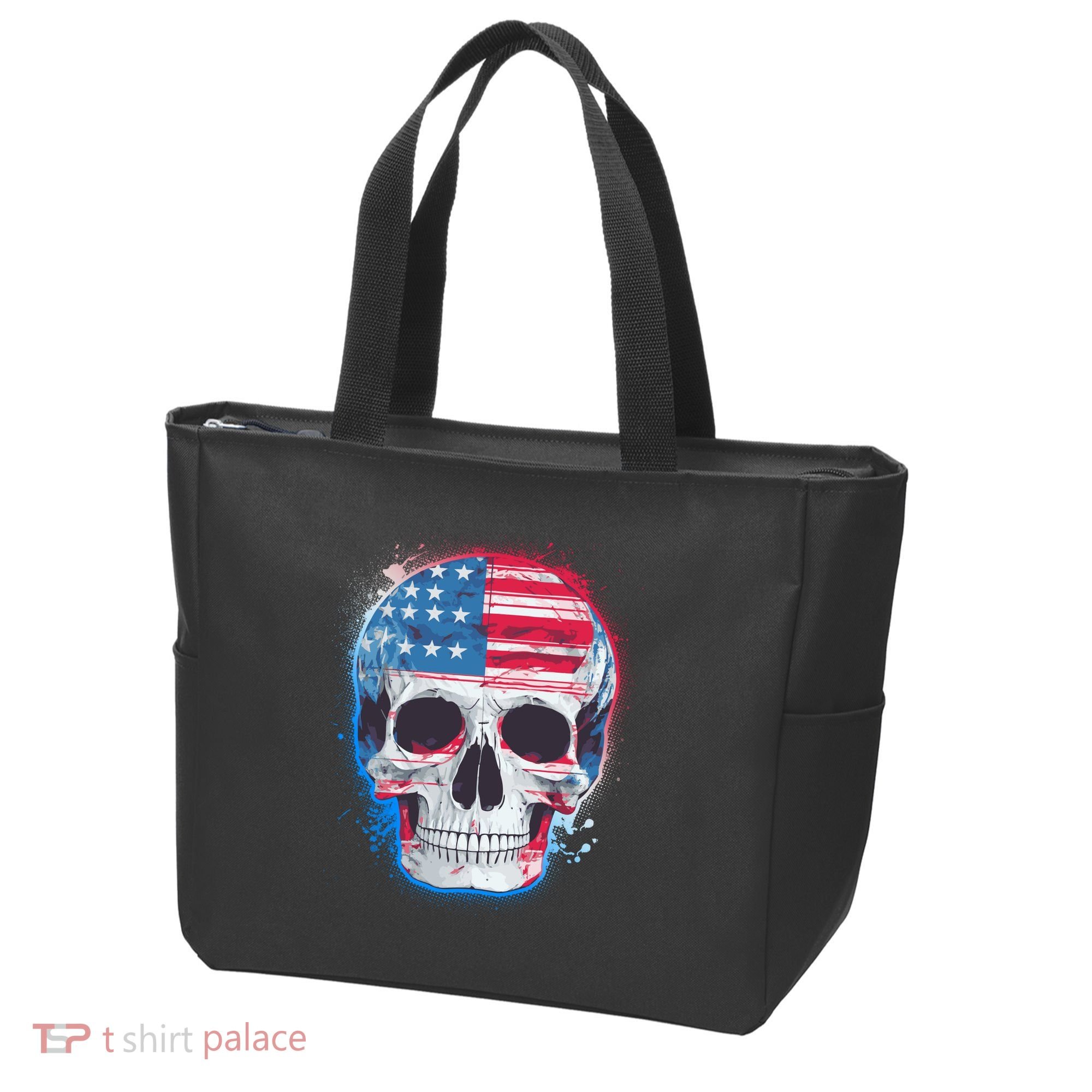 Grunge Paint USA American Flag Smiling Skull Tote Bag