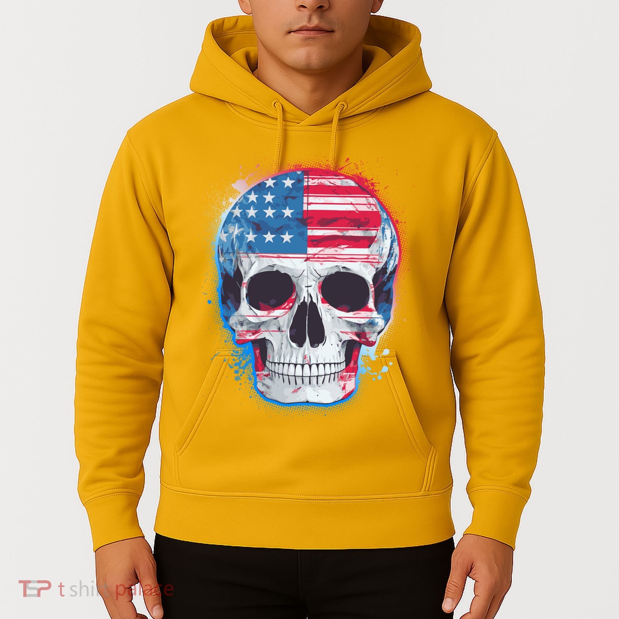 Grunge Paint USA American Flag Smiling Skull Hoodie