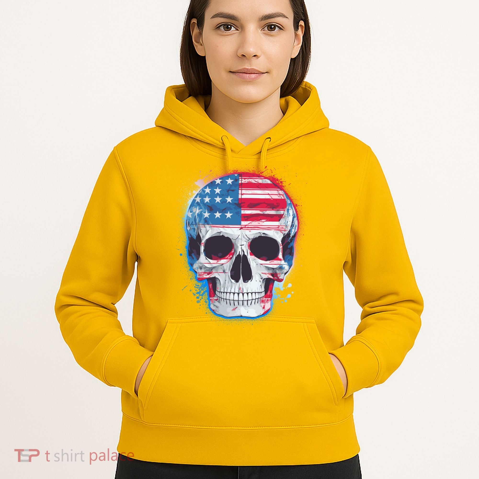 Grunge Paint USA American Flag Smiling Skull Hoodie