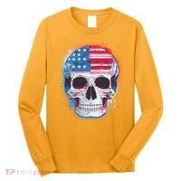 Grunge Paint USA American Flag Smiling Skull Long Sleeve Shirt thumb 0