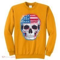 Grunge Paint USA American Flag Smiling Skull Sweatshirt thumb 0