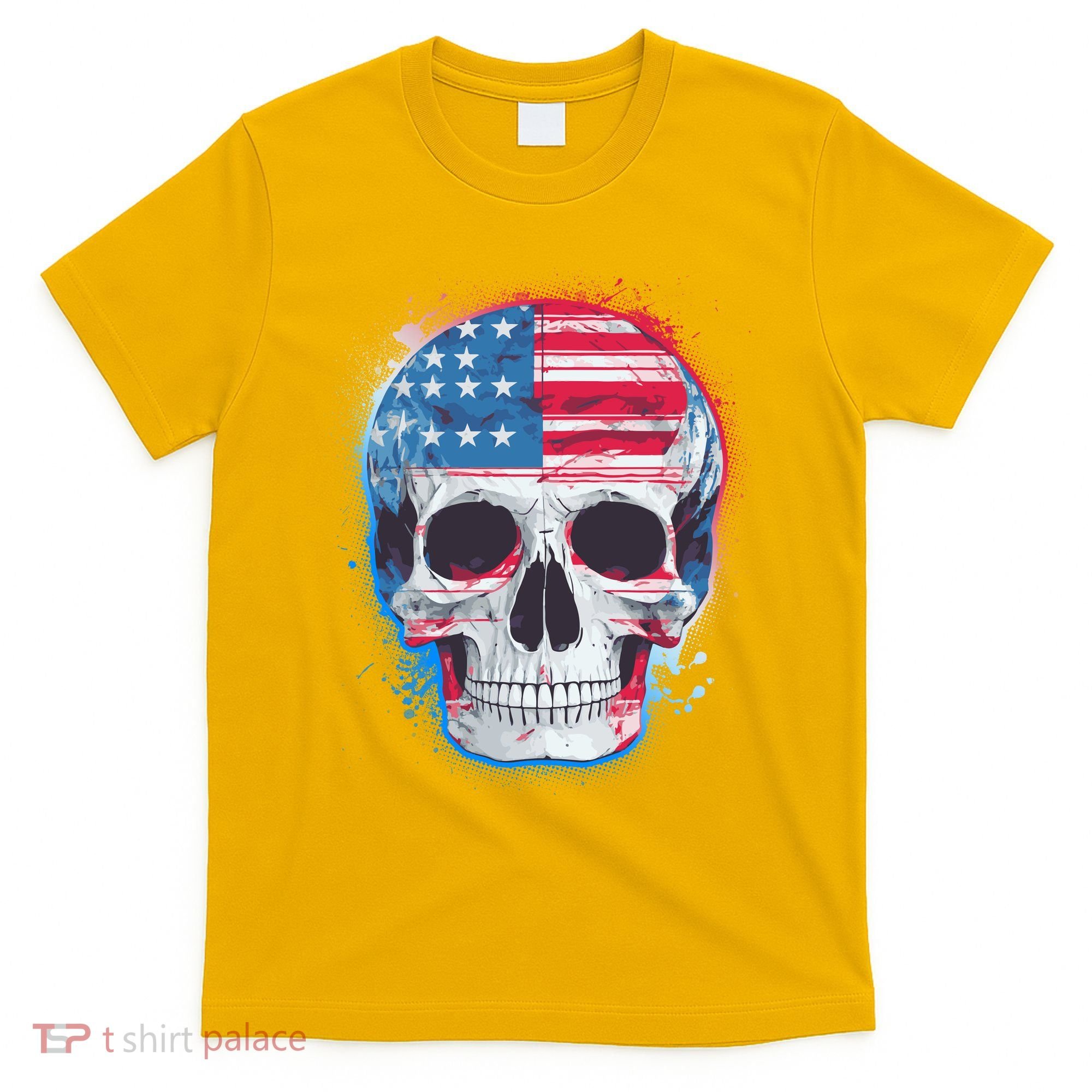Grunge Paint USA American Flag Smiling Skull T-Shirt
