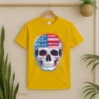 Grunge Paint USA American Flag Smiling Skull T-Shirt thumb 2