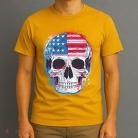 Grunge Paint USA American Flag Smiling Skull T-Shirt thumb 3