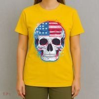Grunge Paint USA American Flag Smiling Skull T-Shirt thumb 4