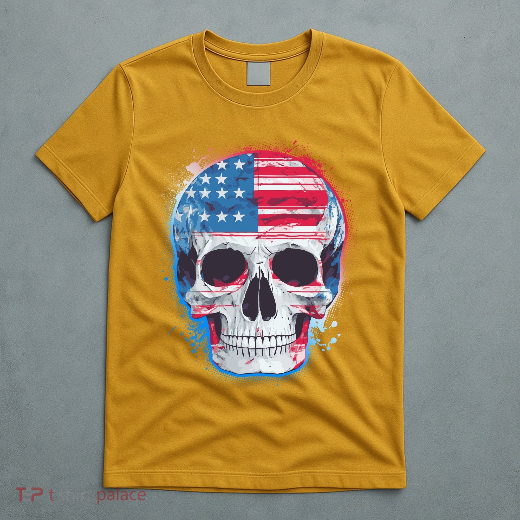 Grunge Paint USA American Flag Smiling Skull T-Shirt