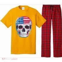 Grunge Paint USA American Flag Smiling Skull Pajama Set thumb 0