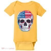Grunge Paint USA American Flag Smiling Skull Baby Bodysuit thumb 0