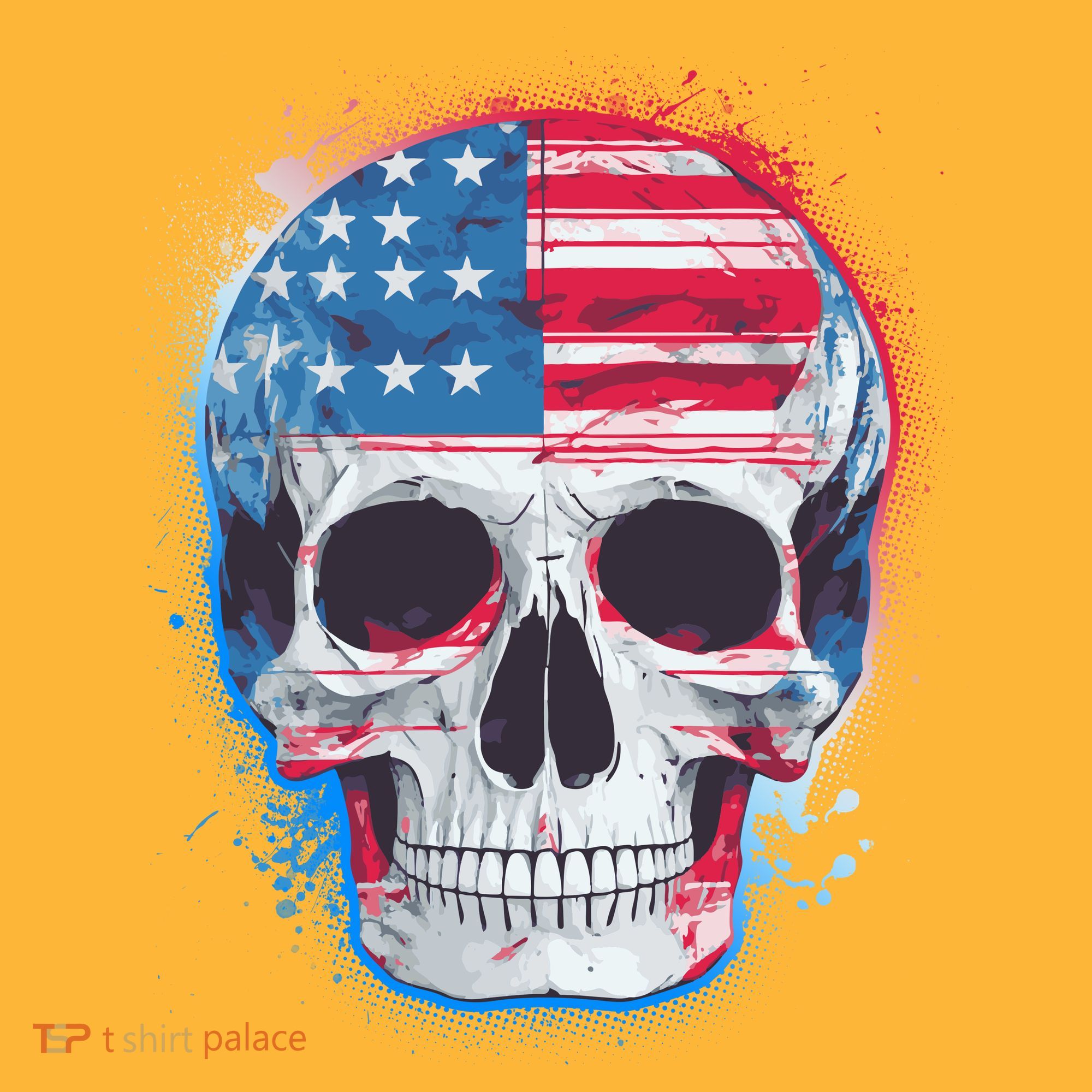 Grunge Paint USA American Flag Smiling Skull Baby Bodysuit