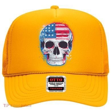 Grunge Paint USA American Flag Smiling Skull Hat