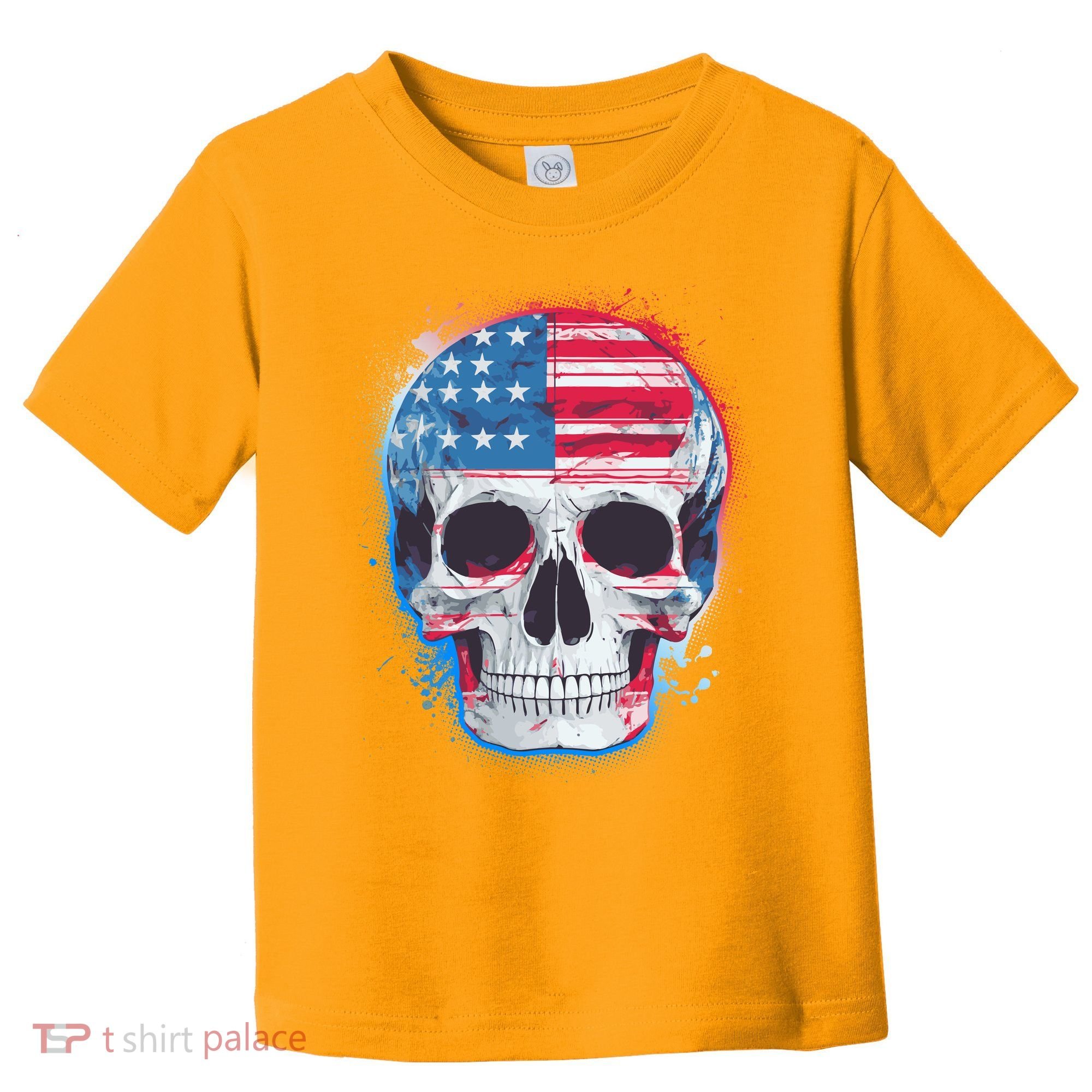 Grunge Paint USA American Flag Smiling Skull Toddler T-Shirt