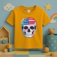 Grunge Paint USA American Flag Smiling Skull Toddler T-Shirt thumb 3
