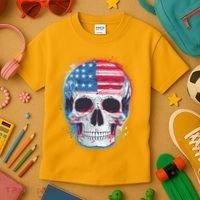 Grunge Paint USA American Flag Smiling Skull Kids T-Shirt thumb 3