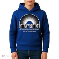 Gray Pride We're Here We're Old And Get Off Our Lawn Kids Hoodie thumb 4