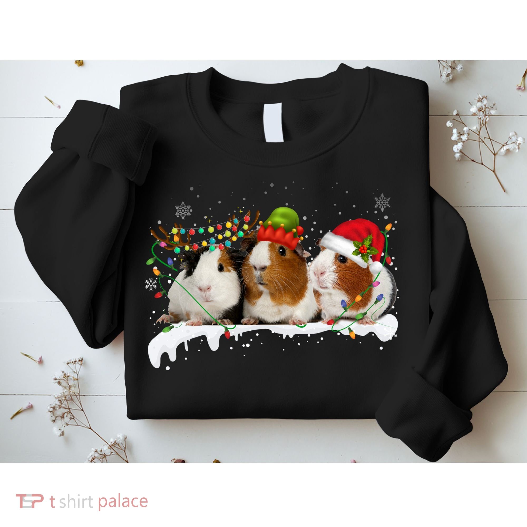 Guinea Pigs With Christmas Lights And Santa Hat Cute Xmas Sweatshirt