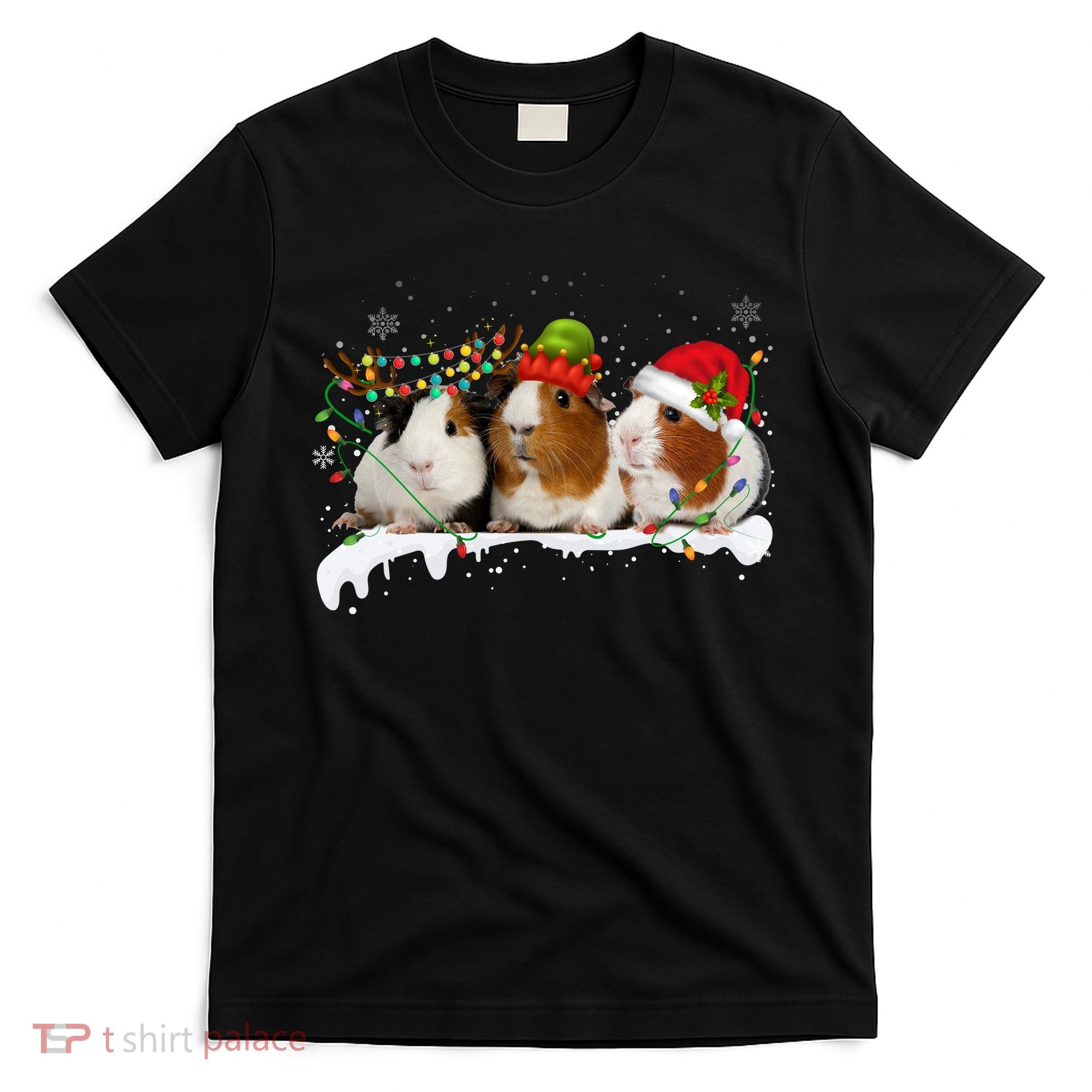 Guinea Pigs With Christmas Lights And Santa Hat Cute Xmas T-Shirt