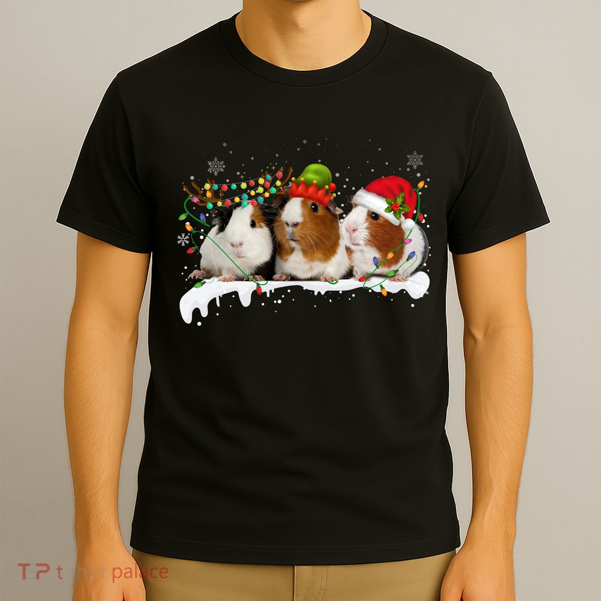 Guinea Pigs With Christmas Lights And Santa Hat Cute Xmas T-Shirt