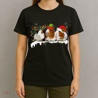 Guinea Pigs With Christmas Lights And Santa Hat Cute Xmas T-Shirt thumb 4