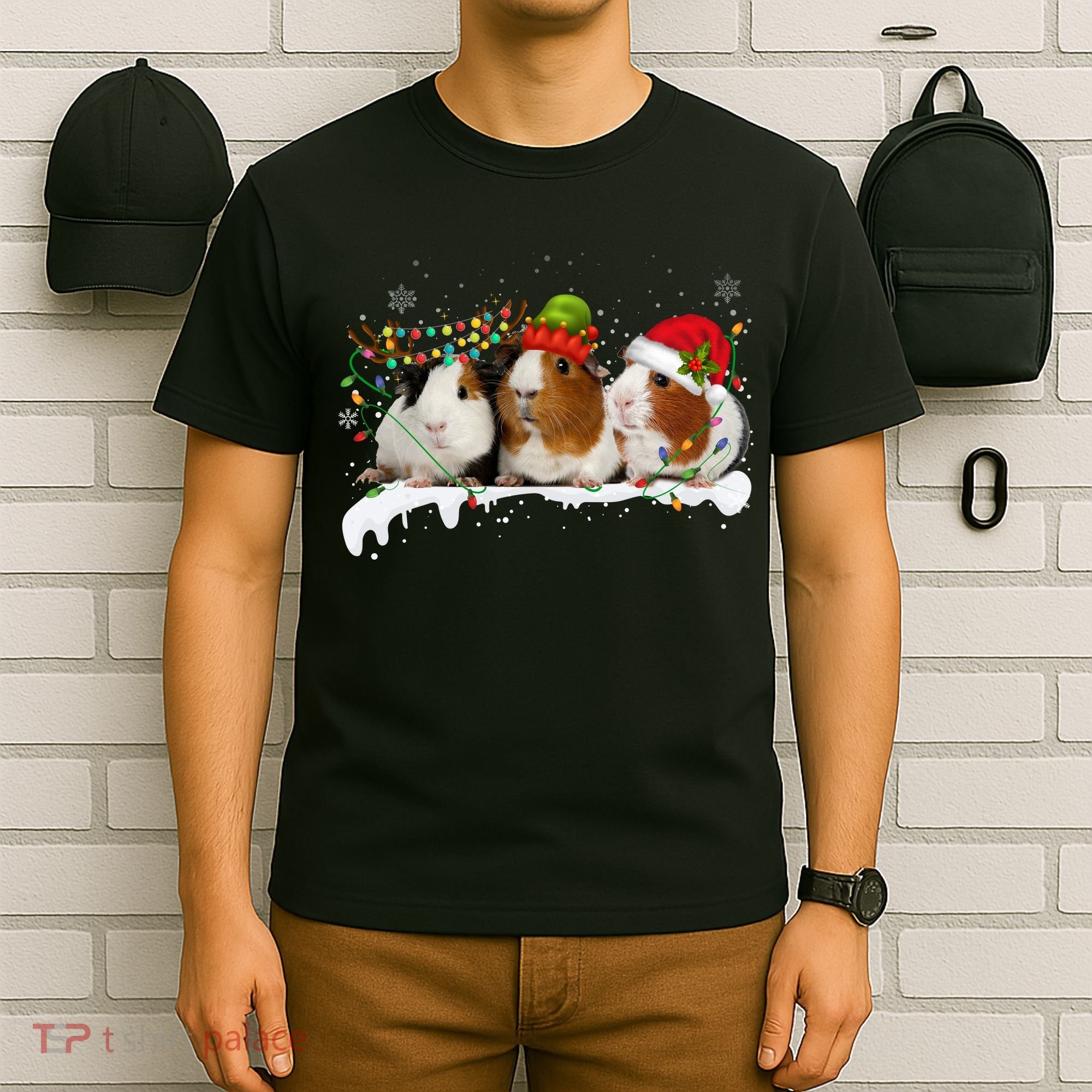 Guinea Pigs With Christmas Lights And Santa Hat Cute Xmas T-Shirt