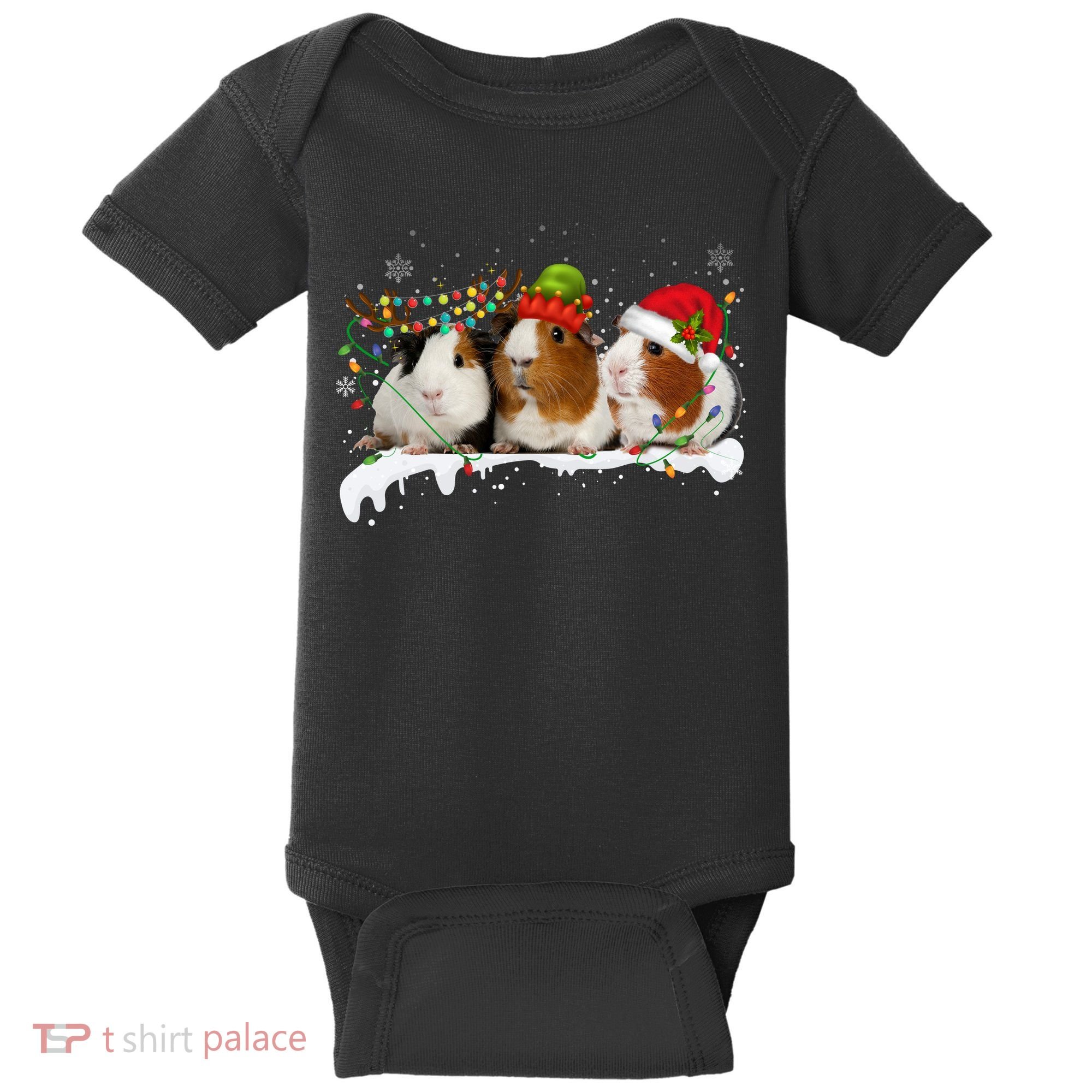 Guinea Pigs With Christmas Lights And Santa Hat Cute Xmas Baby Bodysuit