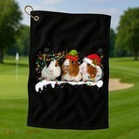 Guinea Pigs With Christmas Lights And Santa Hat Cute Xmas Golf Towel thumb 1