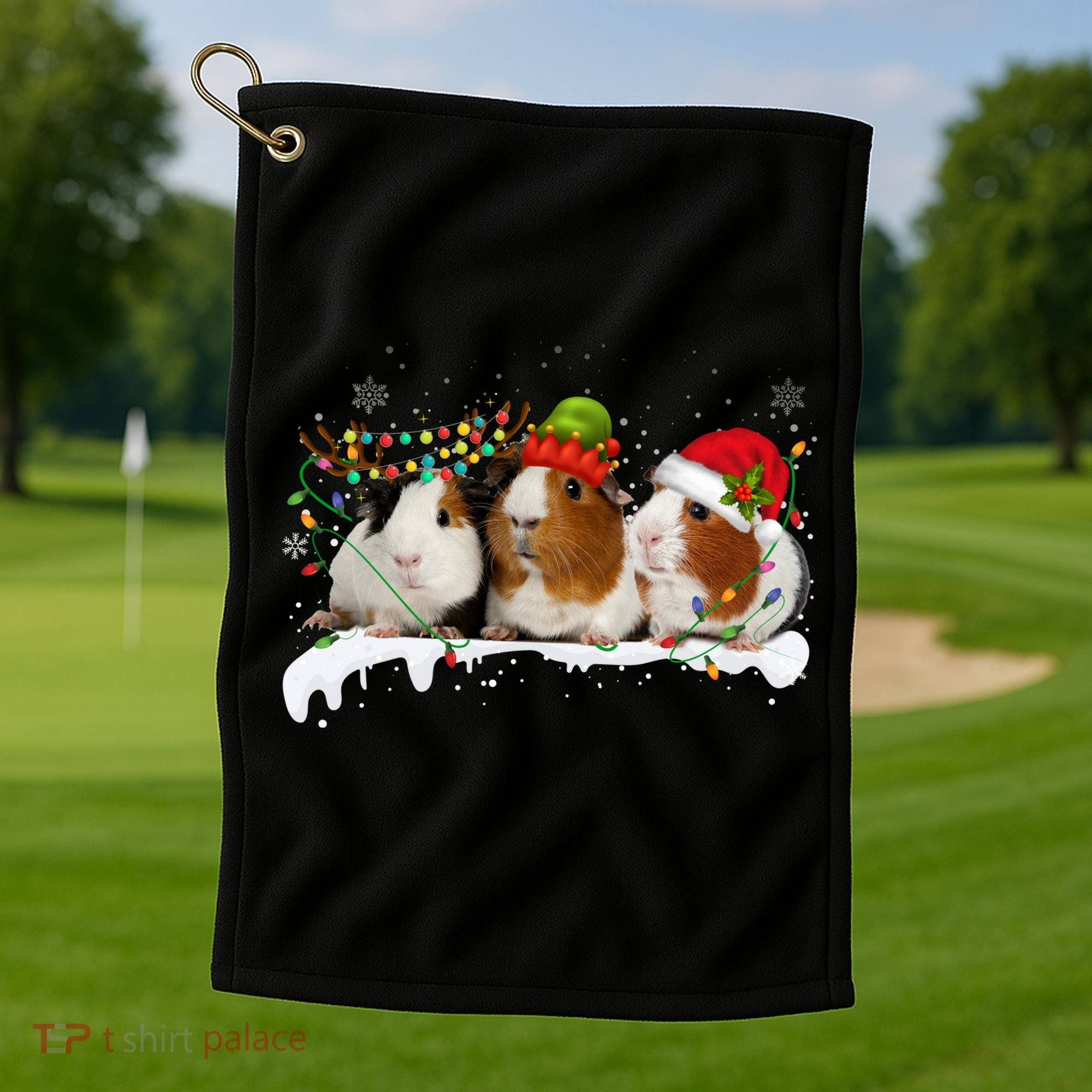 Guinea Pigs With Christmas Lights And Santa Hat Cute Xmas Golf Towel