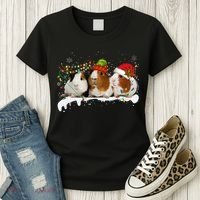 Guinea Pigs With Christmas Lights And Santa Hat Cute Xmas Women's T-Shirt thumb 3