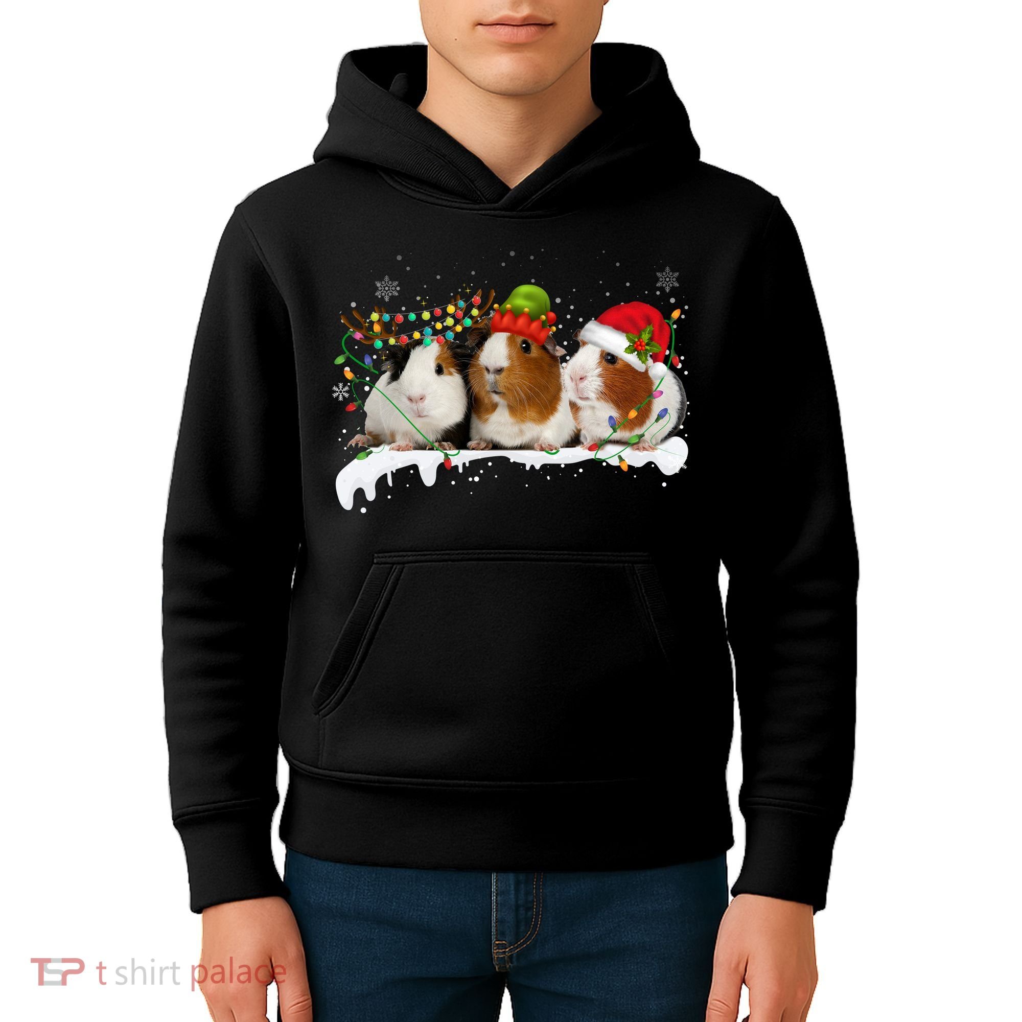 Guinea Pigs With Christmas Lights And Santa Hat Cute Xmas Kids Hoodie