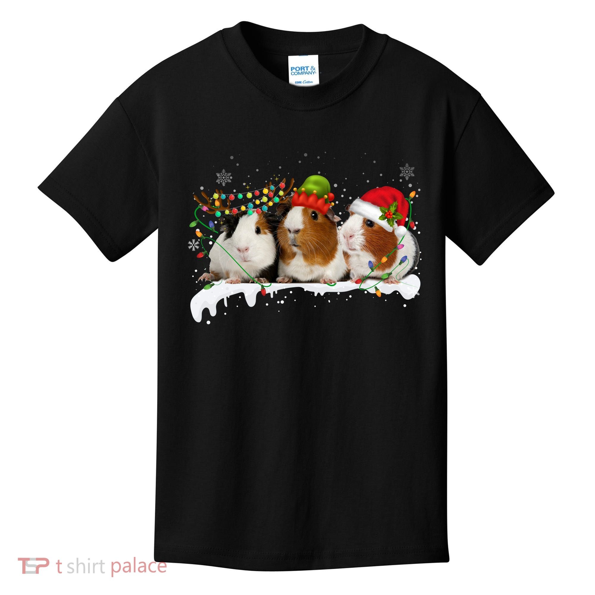 Guinea Pigs With Christmas Lights And Santa Hat Cute Xmas Kids T-Shirt
