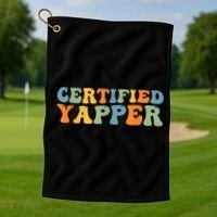 Groovy Professional Yapper Funny Joke For Certified Yapper Golf Towel thumb 1