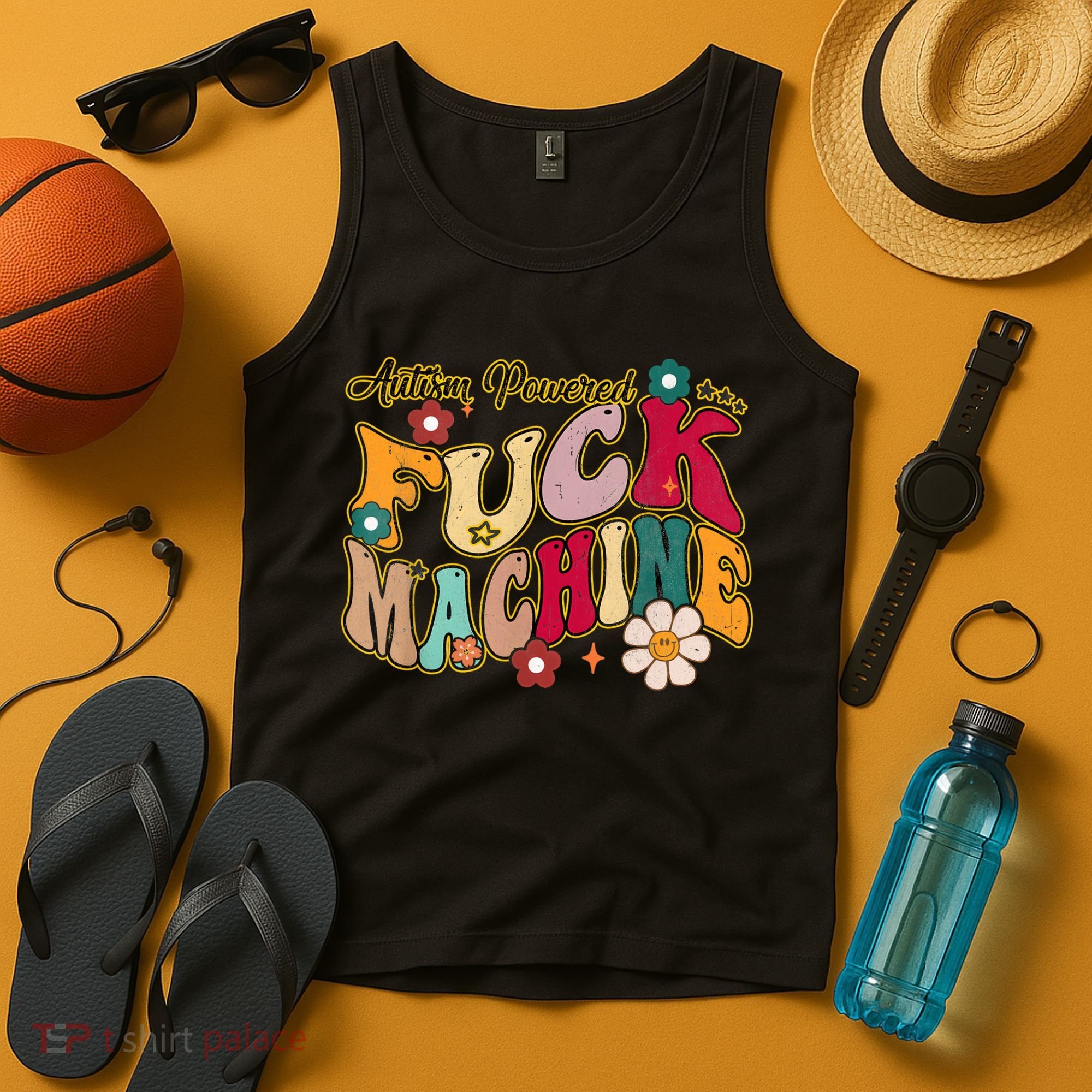 Groovy Quotes Autism Powered Fuck Machine Funny Tank Top