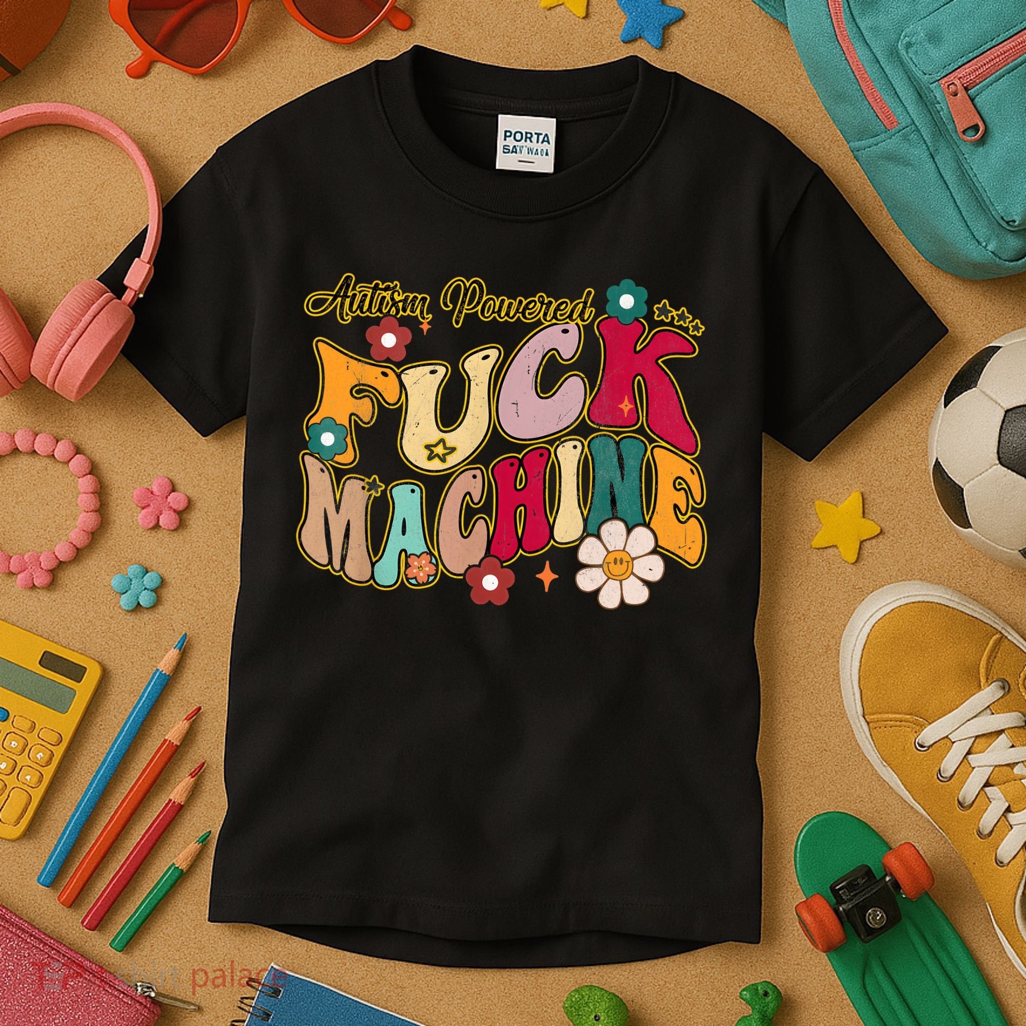 Groovy Quotes Autism Powered Fuck Machine Funny Kids T-Shirt
