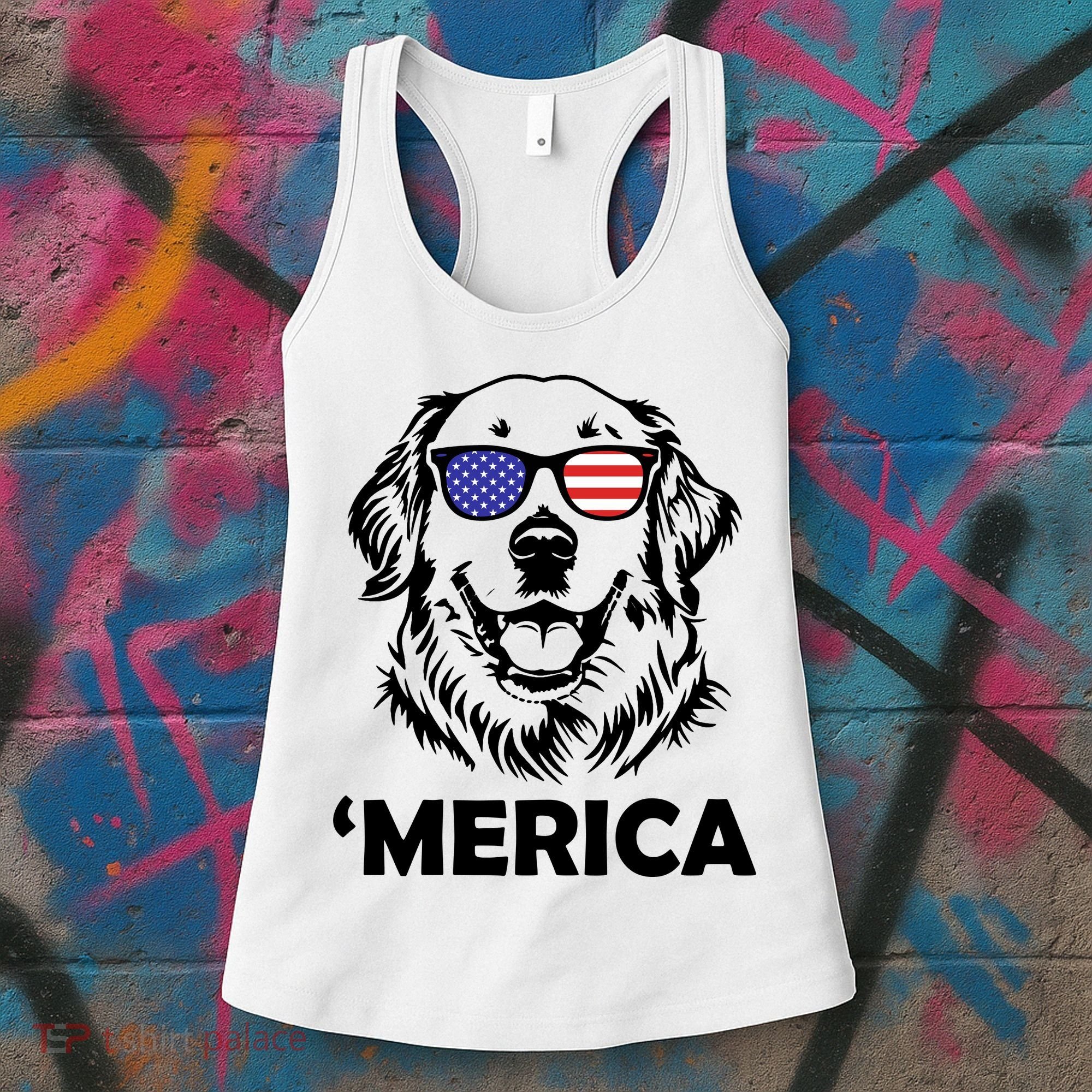 Golden Retriever 4th Of July Merica Women's Tank Top