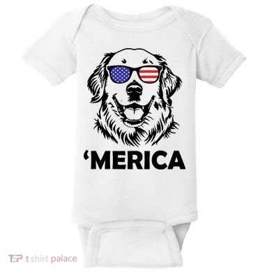 Golden Retriever 4th Of July Merica Baby Bodysuit