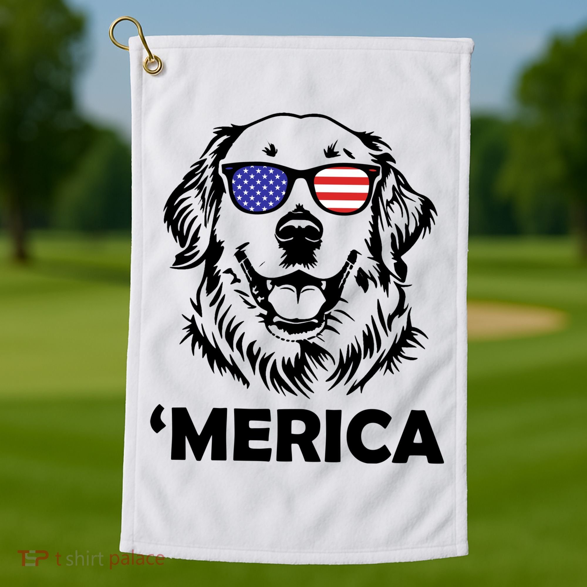 Golden Retriever 4th Of July Merica Golf Towel