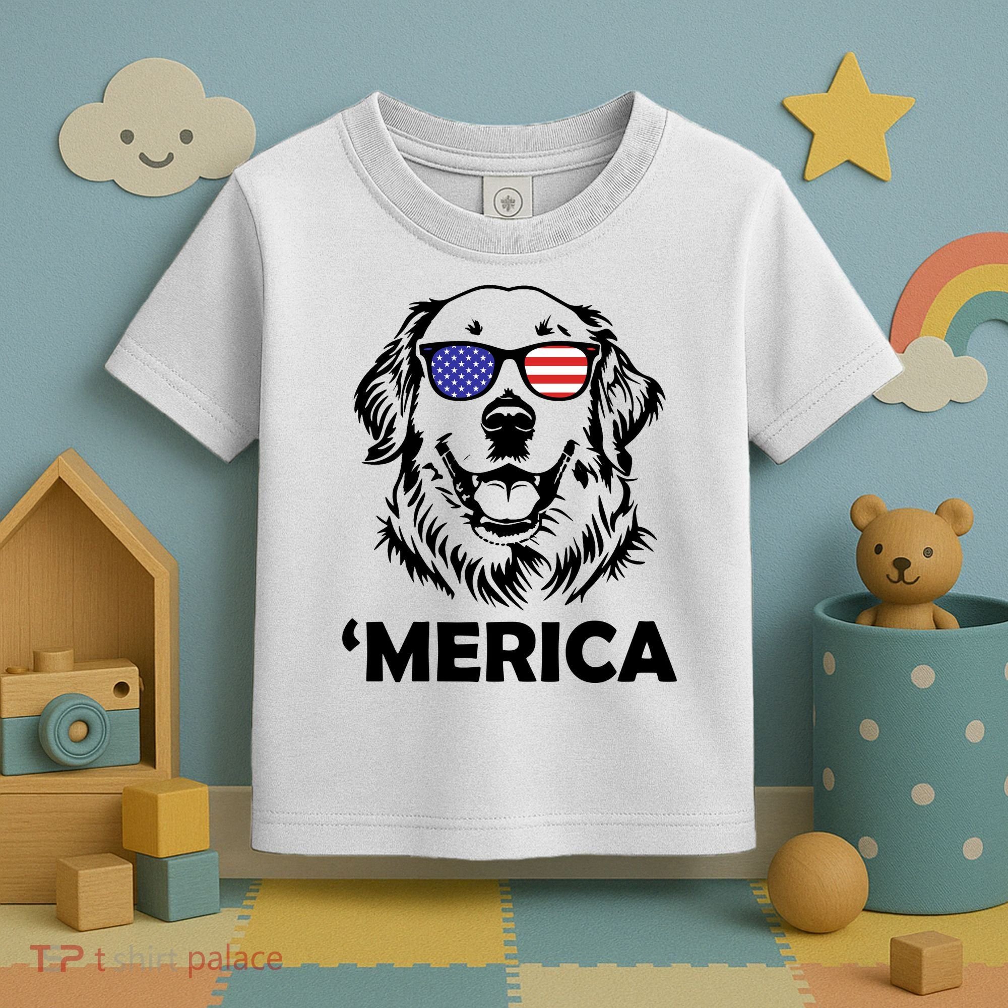 Golden Retriever 4th Of July Merica Toddler T-Shirt