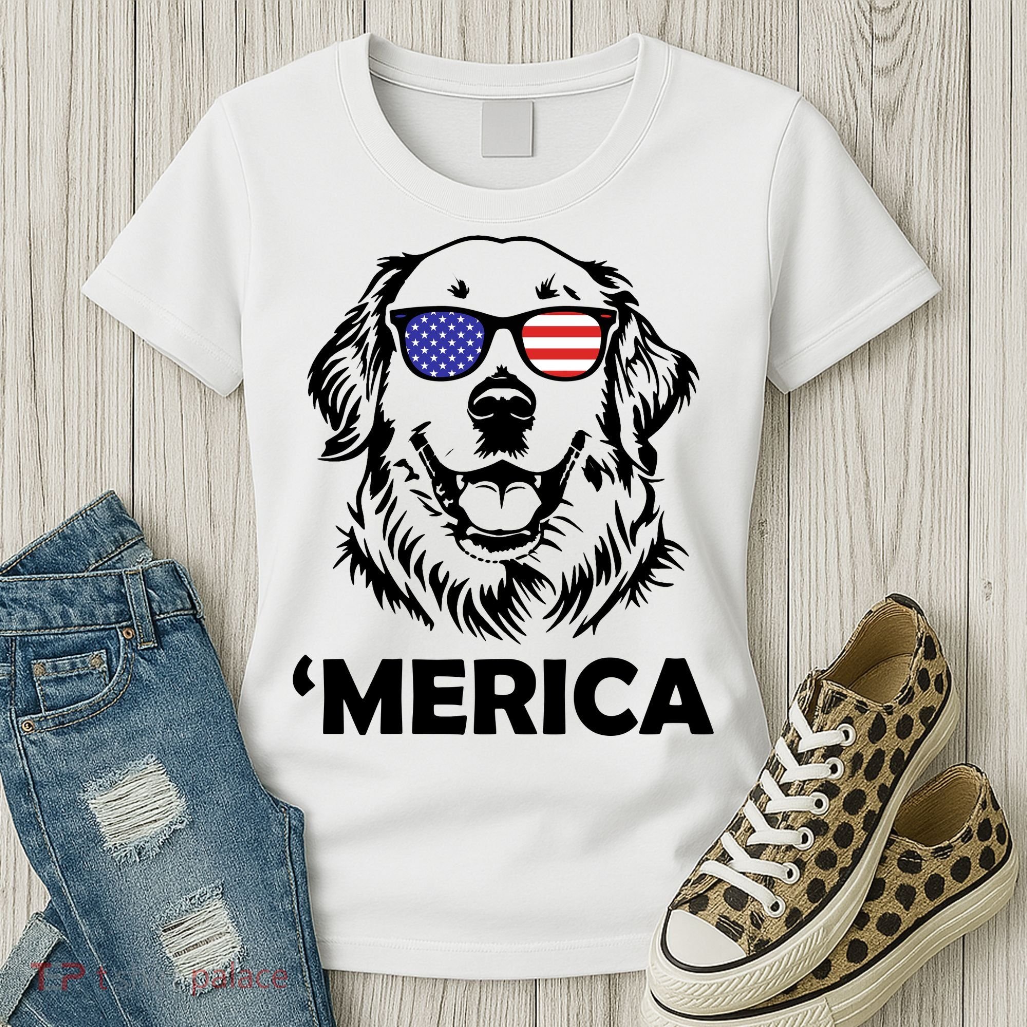 Golden Retriever 4th Of July Merica Women's T-Shirt
