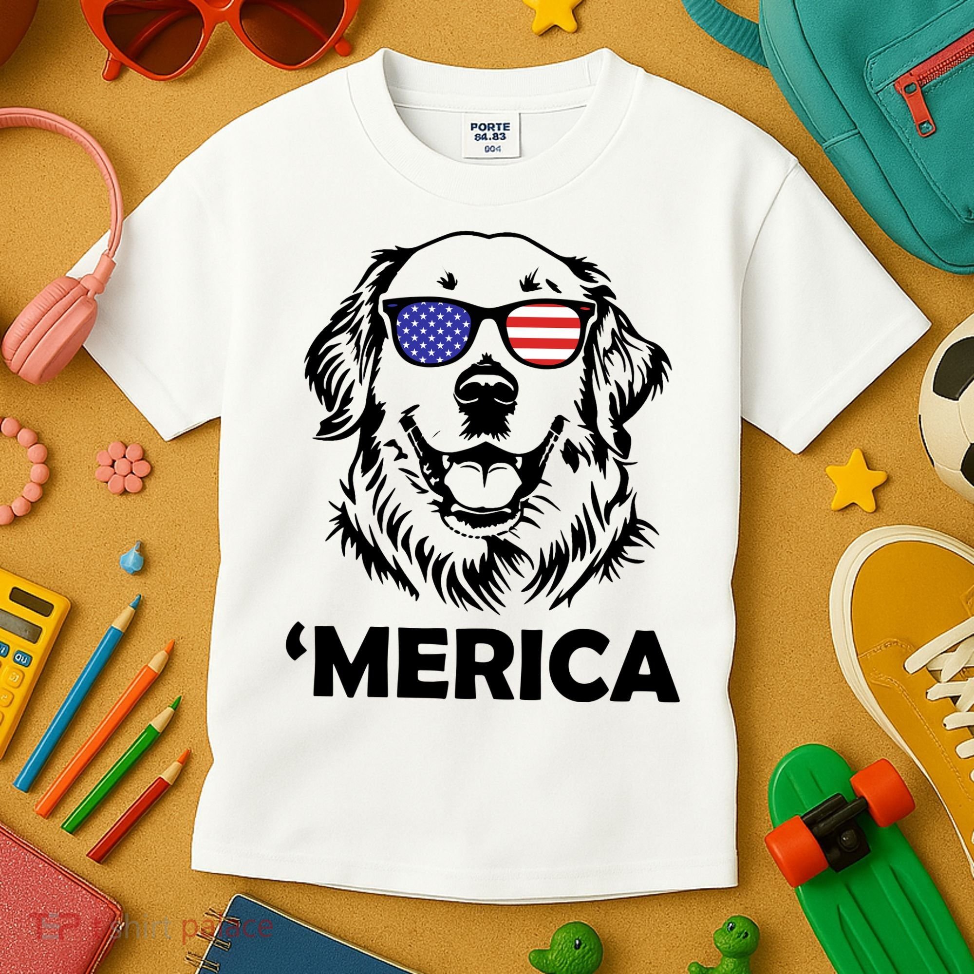 Golden Retriever 4th Of July Merica Kids T-Shirt